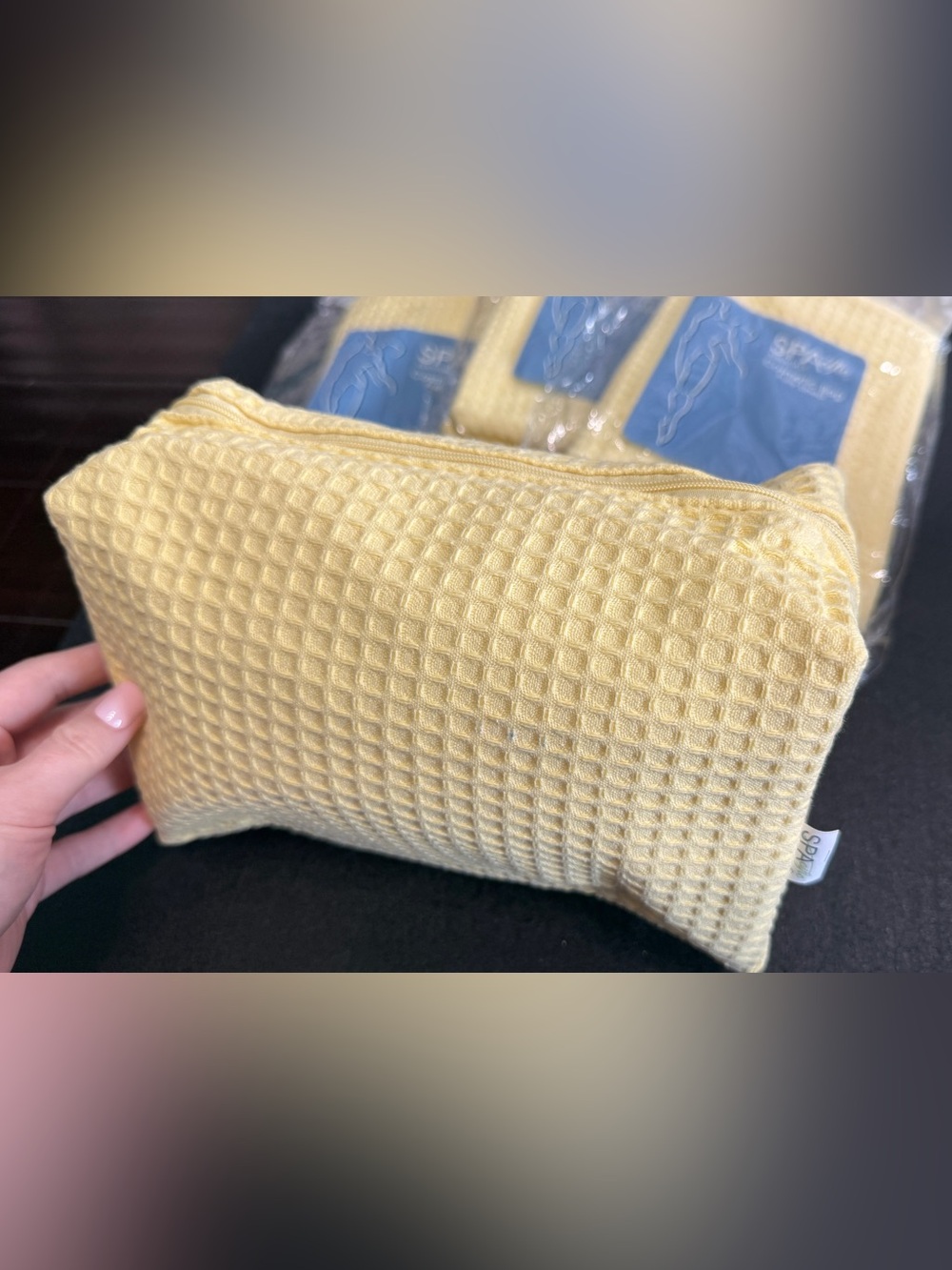 Waffle Knit Pale Yellow Cosmetic Pouch (set)